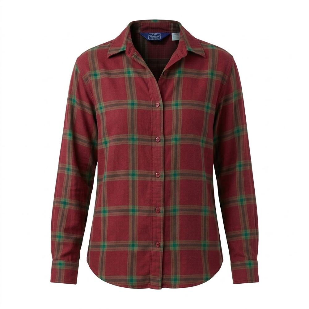Vintage Woolrich Red Collared Flannel Plaid Button-Up Shirt Women Size 10